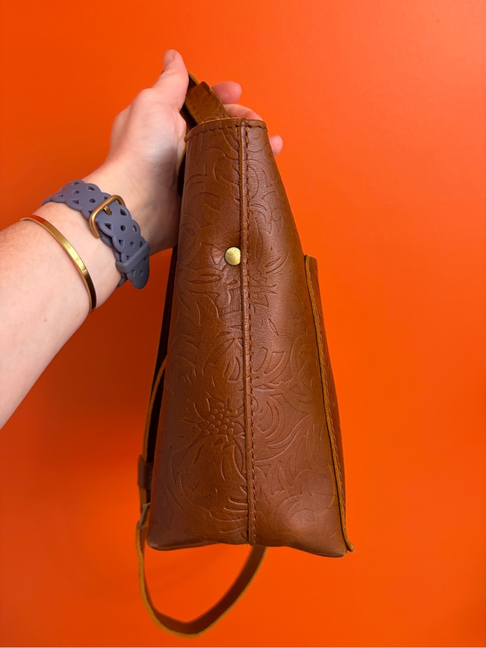 Portland Leather Goods Meadow Zipper Mini Tote Crossbody - Embossed Floral - Picture 9 of 13
